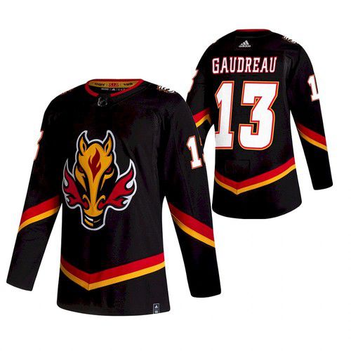 Men Calgary Flames #13 Gaudreau Black NHL 2021 Reverse Retro jersey